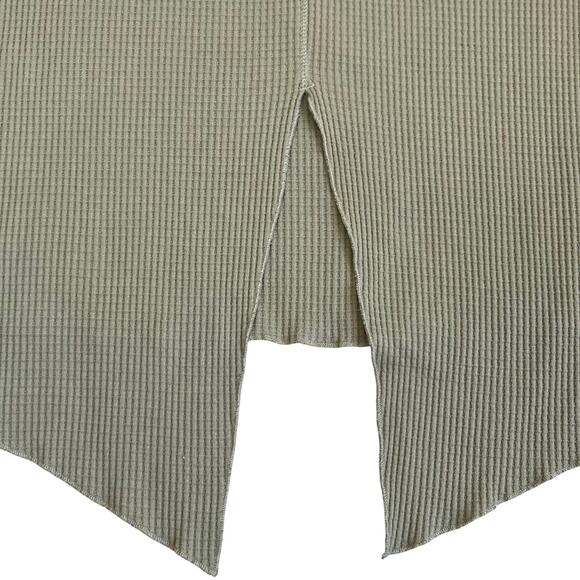 Free People Sz S Olive Green Waffle Knit Thermal Top Oversized Split Back Cozy - Picture 11 of 16